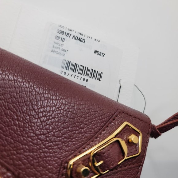 ❌SOLD❌ Balenciaga Red Burgundy Maroon Gold Continental Zip Around Wallet Moto - Picture 11 of 17